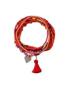 7 件/套波西米亞風格彩色串珠心形流蘇腳鍊女孩夏季海灘腳手鍊首飾 - 彩色 - 查看 5