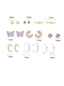 9 Cái/bộ Thời Trang Kim Cương Giả & Bướm Trang Trí Bộ Bông Tai Nữ Hàng Ngày Phụ Kiện Trang Sức - Nhiều màu - Xem 4