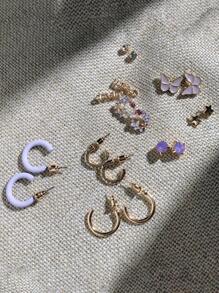 9 Cái/bộ Thời Trang Kim Cương Giả & Bướm Trang Trí Bộ Bông Tai Nữ Hàng Ngày Phụ Kiện Trang Sức - Nhiều màu - Xem 3