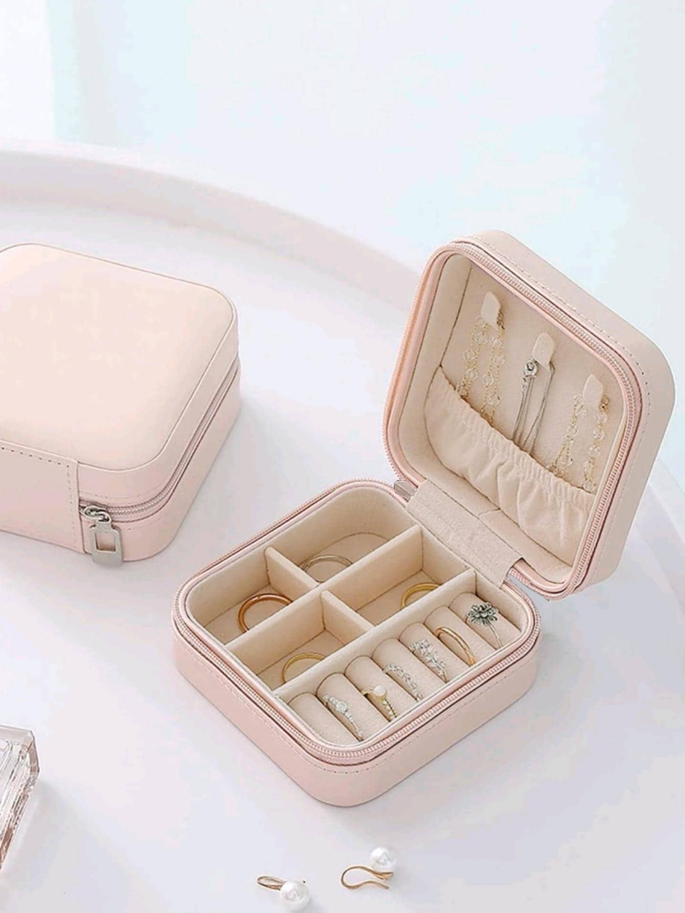 1pc Multi-grid Jewelry Storage Box, Multifunction Pink Ring Box For Home - Pink - View 1