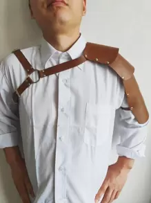 1 件男士单肩皮革朋克装饰皮革背带 - 棕色 - 查看 1