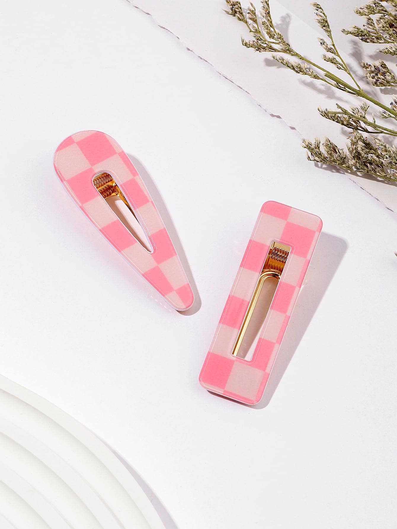 Mujer 2 piezas Pinza de pelo de cocodrilo con patrón de cuadros moda para vida diaria - Multicolor - Ver 1