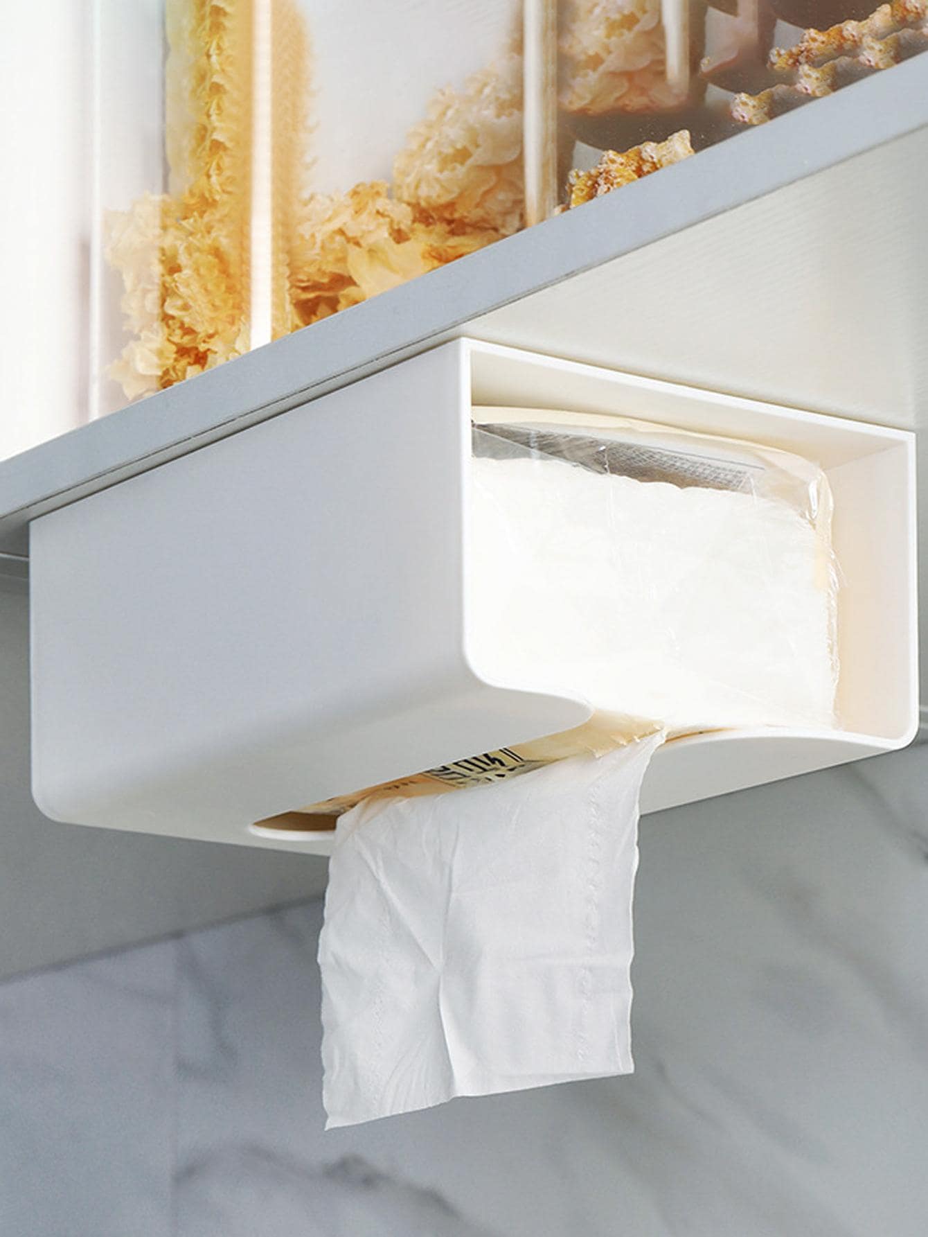 1pc Punch-free Tissue Storage Box - White - View 1