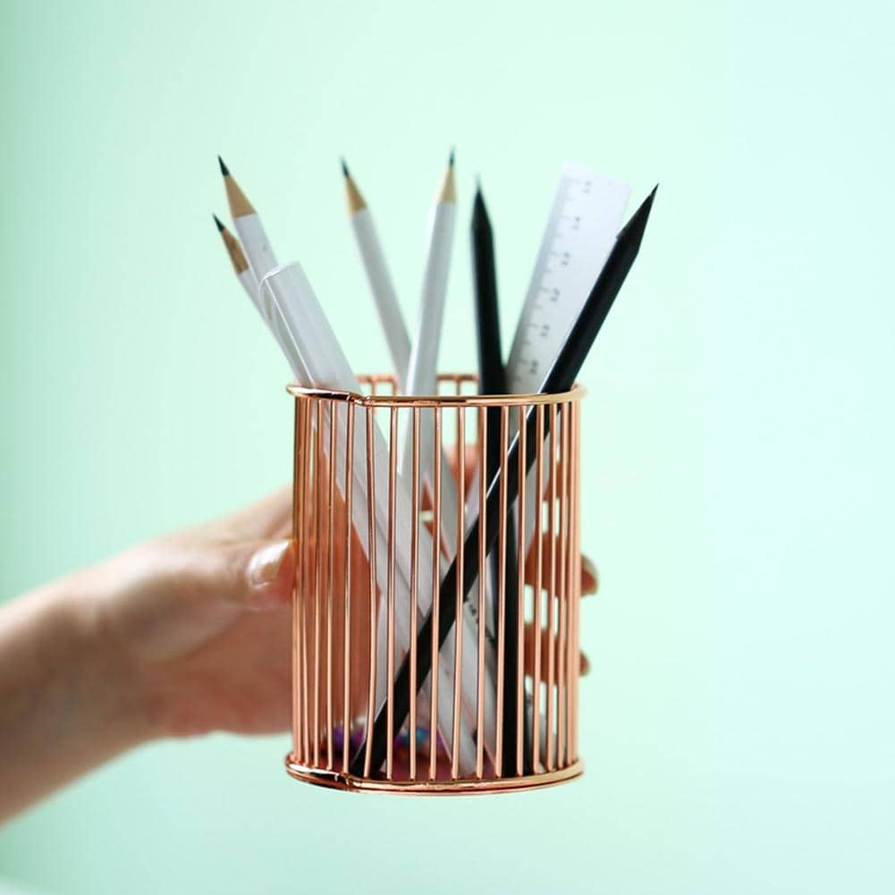 Nordic Style Tabletop Wrought Iron Pen Holder Office Desk Storage Organizer - 玫瑰金 - 查看 1