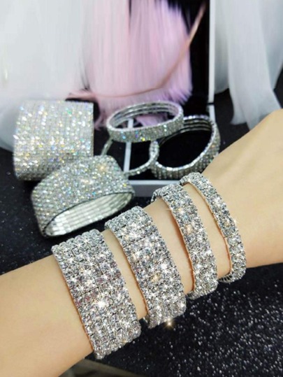 6 peças/conjunto Bracelete glamouroso strass completo para mulheres para festa de formatura banquete