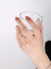 1pc S925 Sterling Silver Geometric Rectangular Cubic Zirconia Wedding Ring For Women, Minimalist Design - Yellow Gold - View 8