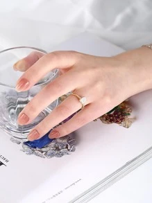 1pc S925 Sterling Silver Geometric Rectangular Cubic Zirconia Wedding Ring For Women, Minimalist Design - Yellow Gold - View 7