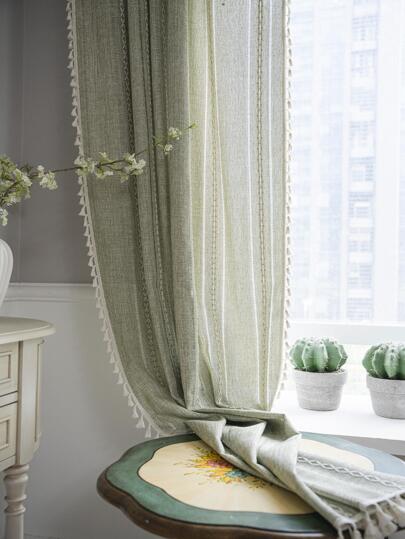 Bubaba 1 件绿色针织提花遮光窗帘，波西米亚北欧风格针织条纹镂空设计装饰卧室窗帘，适用于厨房、卧室、餐厅、客厅、遮光窗帘、节日装饰、所有季节