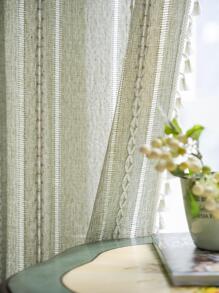 Bubaba 1 pieza Cortina opaca de jacquard de punto verde, cortina decorativa para dormitorio de estilo nórdico bohemio con diseño de rayas calado, apto para cocina, dormitorio, comedor, sala de estar, cortina para oscurecer, decoración navideña, para todo el año - Verde - Ver 10