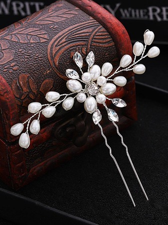 1入組女士珍珠和水鑽裝飾時尚髮夾適用於頭髮裝飾用品