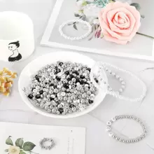 70g 1 Bag Random Bead Making Kit, Contains 3 Sizes Gold Plastic Round Spacer Beads, White Faux Pearl Beads, Gold Ball, Heart, Star, Flat Beads, Alphabet Letter Beads And Elastic String, For Diy Jewelry Making Necklace, Bracelet For Women And Girls