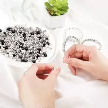 70g 1 Bag Random Bead Making Kit, Contains 3 Sizes Gold Plastic Round Spacer Beads, White Faux Pearl Beads, Gold Ball, Heart, Star, Flat Beads, Alphabet Letter Beads And Elastic String, For Diy Jewelry Making Necklace, Bracelet For Women And Girls