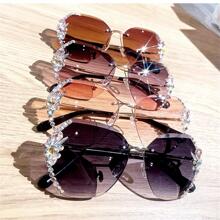 1pc Fashion Rhinestone Fashion Glasses For Women, Stylish Y2K Design, Slimming Look, For Daily Use - Coffee - View 3