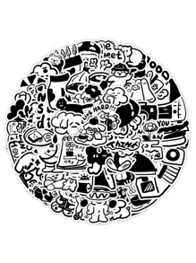 60pcs Cartoon Graphic Sticker, Cute Black PVC Assorted Sticker For DIY - Black - View 1