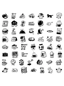 60pcs Cartoon Graphic Sticker, Cute Black PVC Assorted Sticker For DIY - Black - View 3