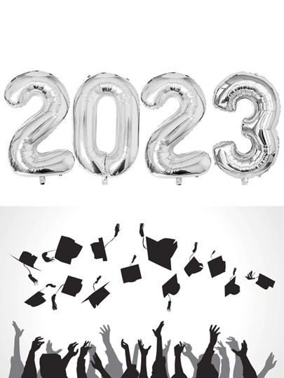 1set 2023 Balloon, 40 Inch Silver Metallic Balloon For Graduation Party