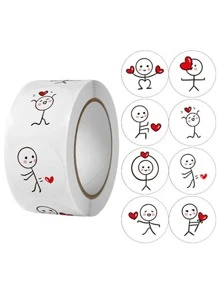 1 rollo de Pegatinas con patrones de figuras lindas para mujeres y hombres, ideal para empaquetado de joyería, útiles escolares, vuelta al cole - Multicolor - Ver 1