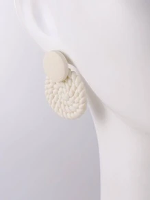 Braided Round Stud Earrings - White - View 5