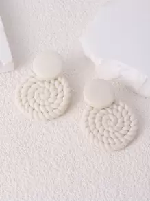 Braided Round Stud Earrings - White - View 2