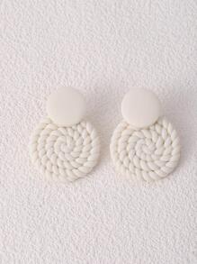 Braided Round Stud Earrings - White - View 4