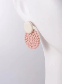 1pair Bohemian Light Pink Two Tone Braided Detail Round Decor Earrings For Women For Spring Summer Decoration - Baby Pink - View 5