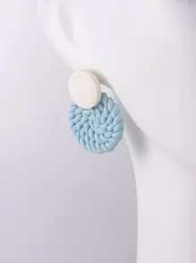 1pair Bohemian Light Blue Two Tone Braided Detail Round Decor Earrings For Women For Spring Summer Decoration - Baby Blue - View 5
