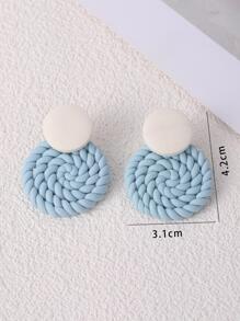 1pair Bohemian Light Blue Two Tone Braided Detail Round Decor Earrings For Women For Spring Summer Decoration - Baby Blue - View 6