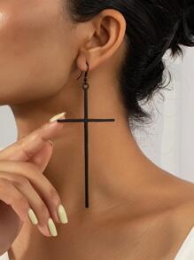 Minimalist Cross Drop Earrings For Daily Decoration For A Stylish Look - Black - View 1