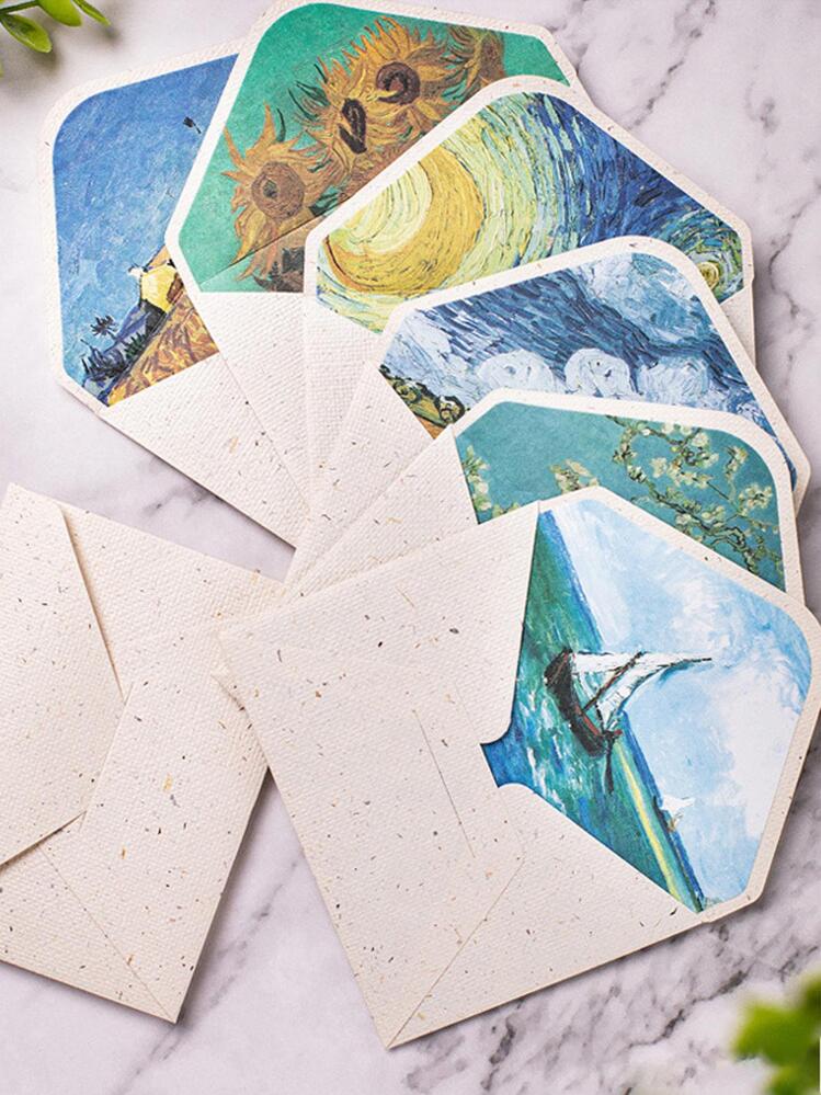 6 pièces Carte postale à motif de peinture à l'huile - Multicolore - Voir 2