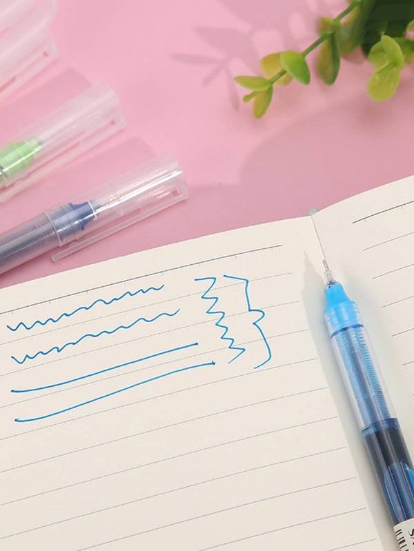 10pcs Mixed Color Ballpoint Pen, Plastic Straight Liquid Ballpoint Pen