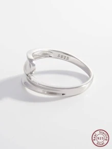 1入組極簡橢圓形扭結純銀戒指適合女士日常裝飾通勤 - 銀色 - 查看 3