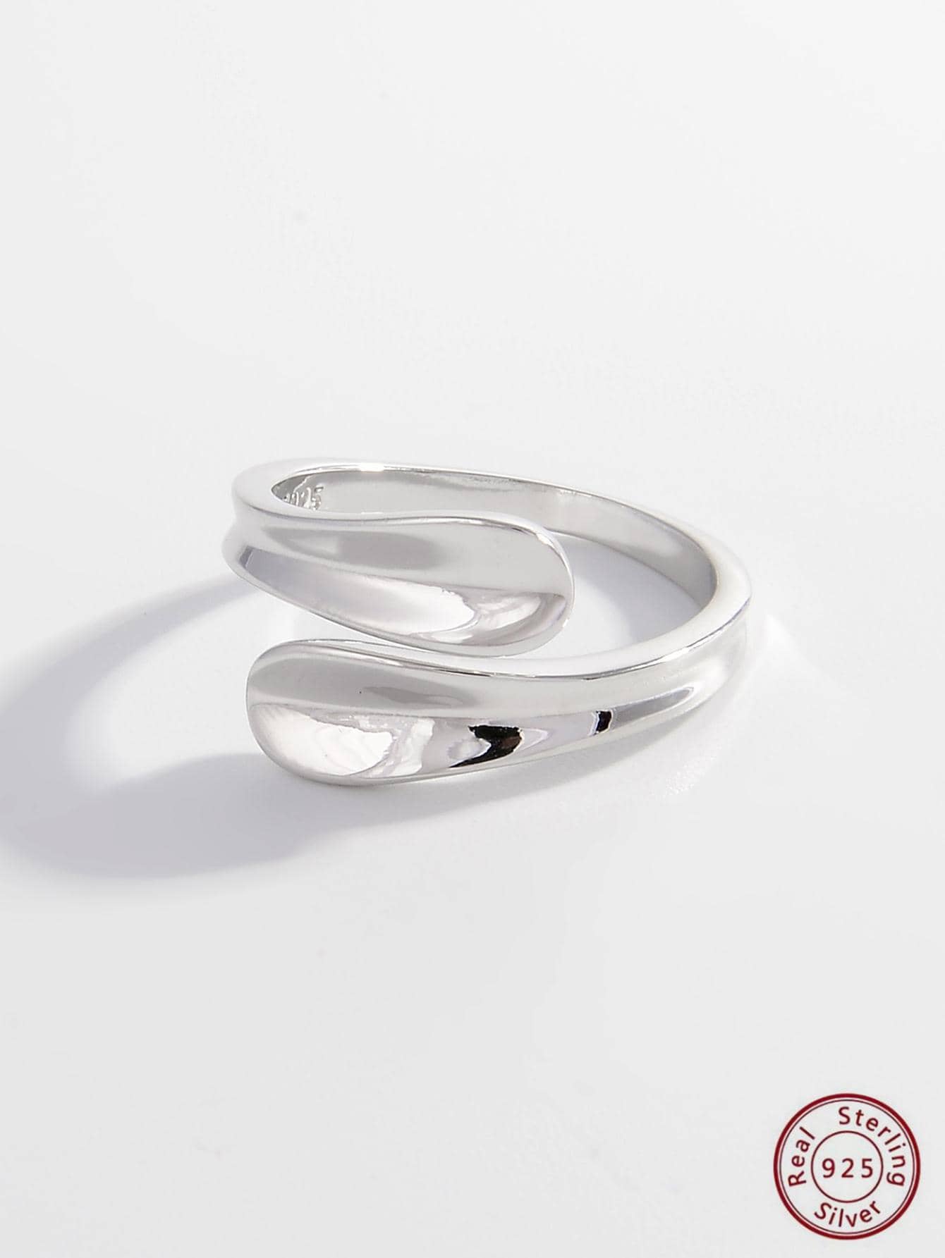 1入組極簡橢圓形扭結純銀戒指適合女士日常裝飾通勤 - 銀色 - 查看 1