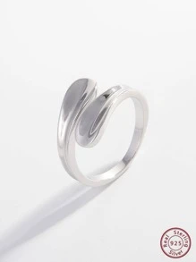 1入組極簡橢圓形扭結純銀戒指適合女士日常裝飾通勤 - 銀色 - 查看 2