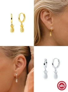 1對時尚鳳梨純銀耳墜適合女士日常裝飾