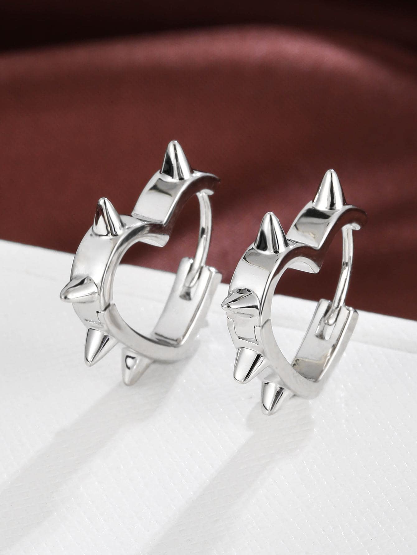 1 Pair Fashionable Heart-Shaped Rivet Design Personalized Earrings, Couple Gift - Silver - View 1