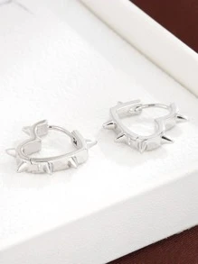 1 Pair Fashionable Heart-Shaped Rivet Design Personalized Earrings, Couple Gift - Silver - View 2