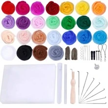 Bộ dụng cụ nỉ len tự làm, bao gồm 25 màu Len lưu động, mỗi loại 2g, với kim nỉ và các dụng cụ khác, dành cho các dự án tự làm bằng nỉ len - Nhiều màu - Xem 1