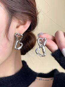 愛心裝飾耳環 - 銀色 - 查看 1