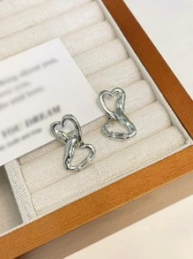 愛心裝飾耳環 - 銀色 - 查看 4