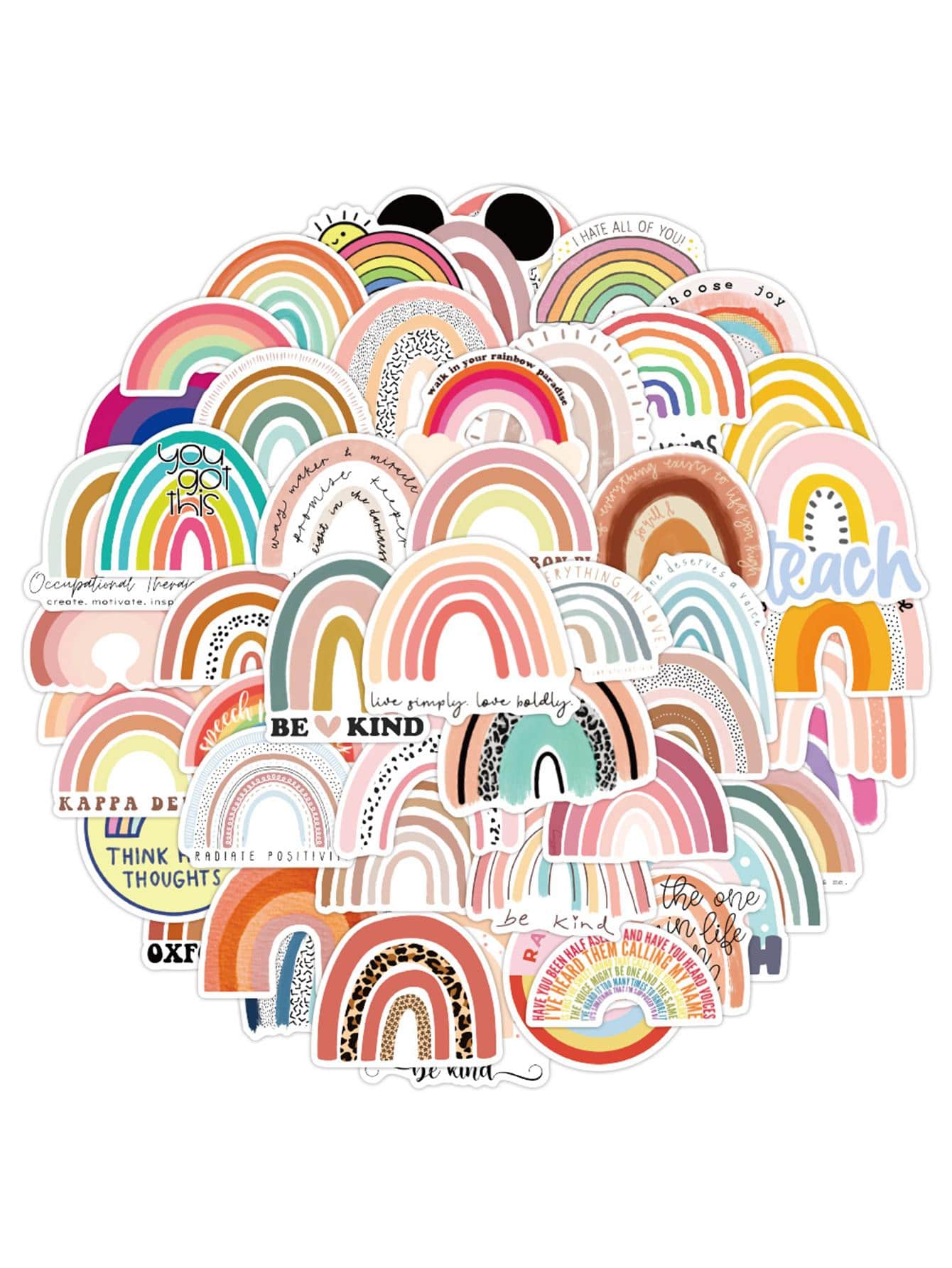 50 piezas Calcomanía con patrón de arcoíris clasificado moderno para estudiantes - Multicolor - Ver 1