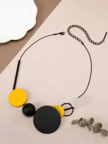 1pc Fashion Wooden Round & Bead Decor Bib Necklace For Women For Party