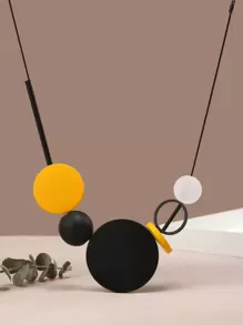 1pc Fashion Wooden Round & Bead Decor Bib Necklace For Women For Party