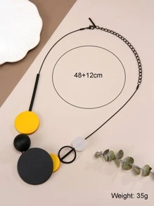 1pc Fashion Wooden Round & Bead Decor Bib Necklace For Women For Party