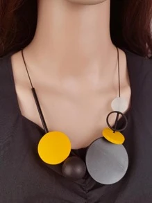 1pc Fashion Wooden Round & Bead Decor Bib Necklace For Women For Party