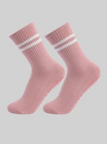 1 par Calcetines de yoga de rayas de tela - Rosa - Ver 1