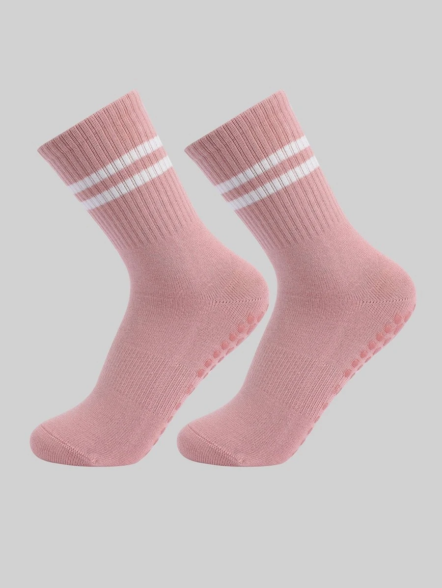 1 par Calcetines de yoga de rayas de tela - Rosa - Ver 1