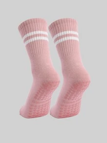 1 par Calcetines de yoga de rayas de tela - Rosa - Ver 2
