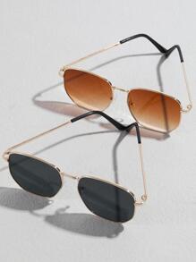 2副男士几何框时尚眼镜，优雅時尚眼鏡配饰，万圣节沙滩配饰，夏季海滩度假、户外旅行眼镜。 - 彩色 - 查看 2