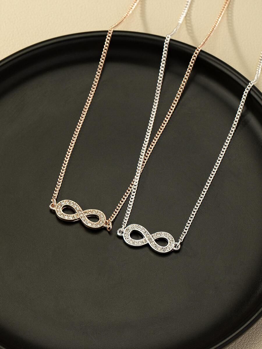 2pcs/set Rhinestone Infinity Symbol Charm Necklace - Multicolor - View 1
