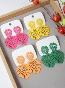 4pairs/set Tropical Leaf Drop Earrings - Multicolor - View 4